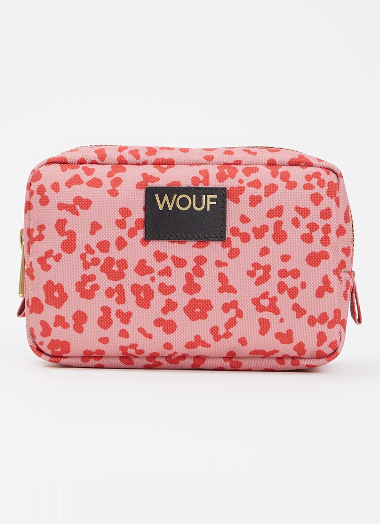 Wouf Roar make-up tas met panterprint Koraalroze - Deal