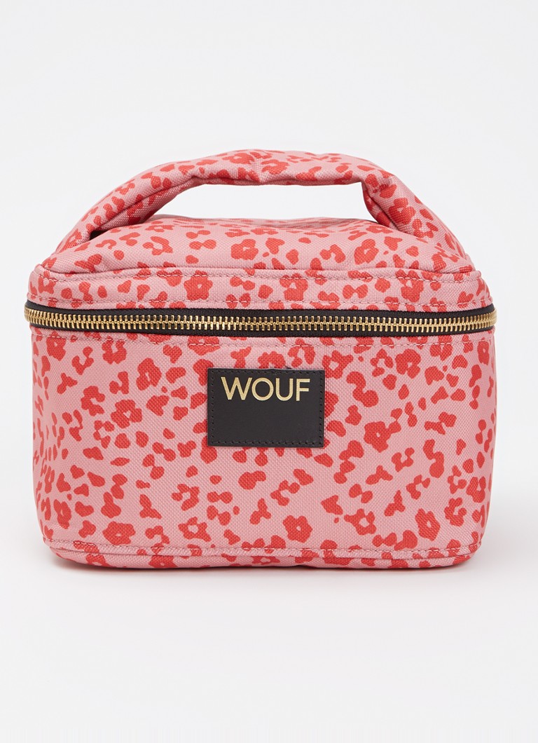 Wouf Roar make-up tas met panterprint Koraalroze - Deal