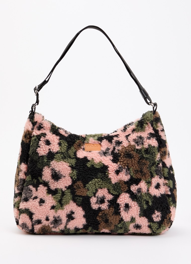 Wouf Dames Margot Hobo schoudertas van teddy met print in de kleur Multicolor, maat: 1maat