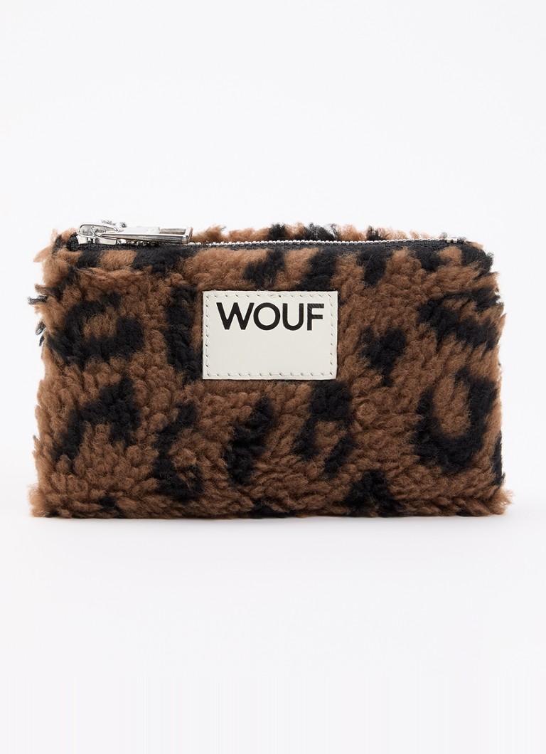 Wouf Dames Simona portemonnee van teddy met print in de kleur Donkerbruin, maat: 1maat