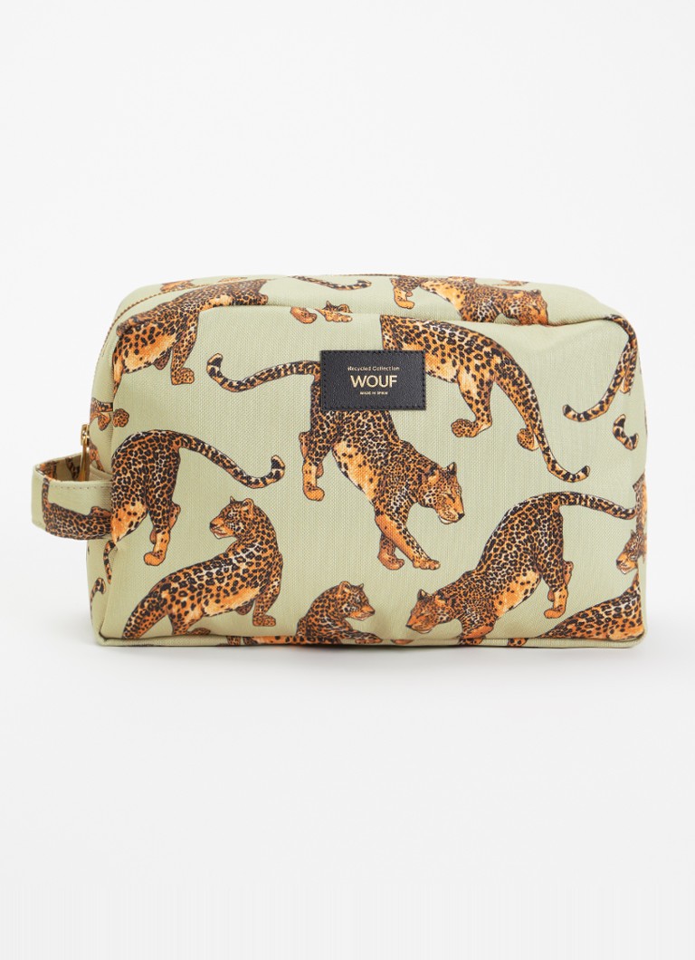 Wouf Leopard Large toilettas met print Lindegroen - Deal