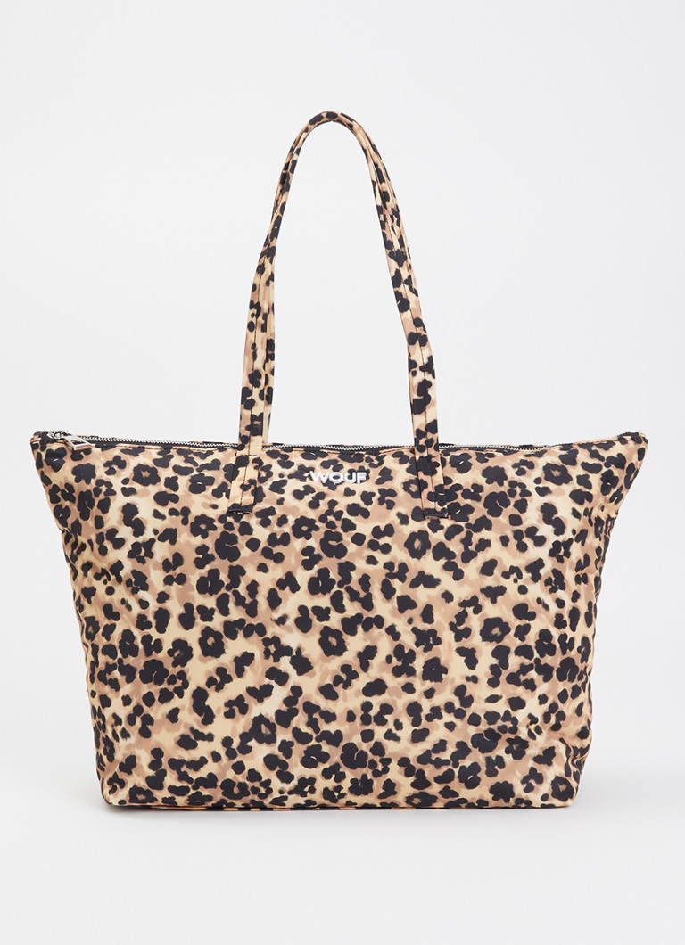 Wouf Dames Feline shopper met panterprint in de kleur Camel, maat: 1maat
