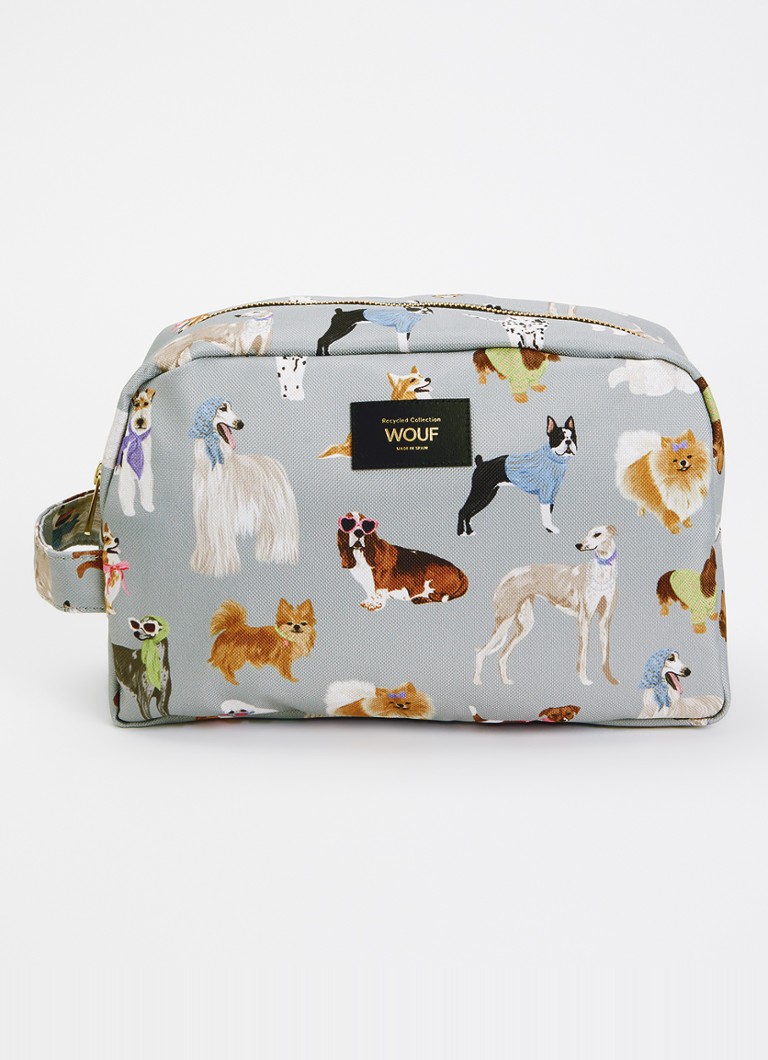 Wouf Puppy Large toilettas met print Lichtgrijs - Deal