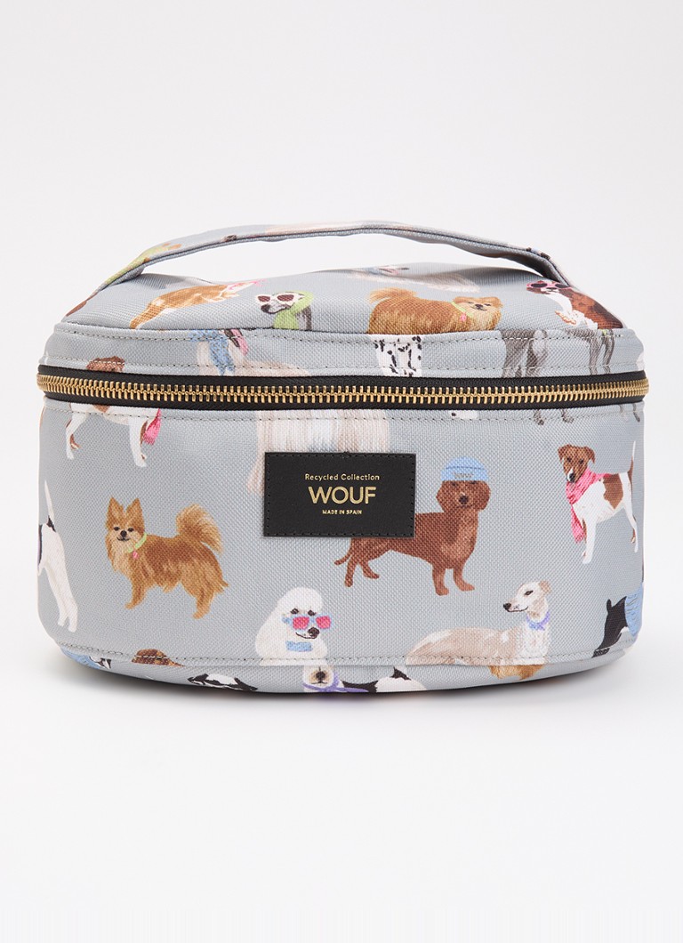 Wouf Puppy make-up tas met print Lichtgrijs - Deal