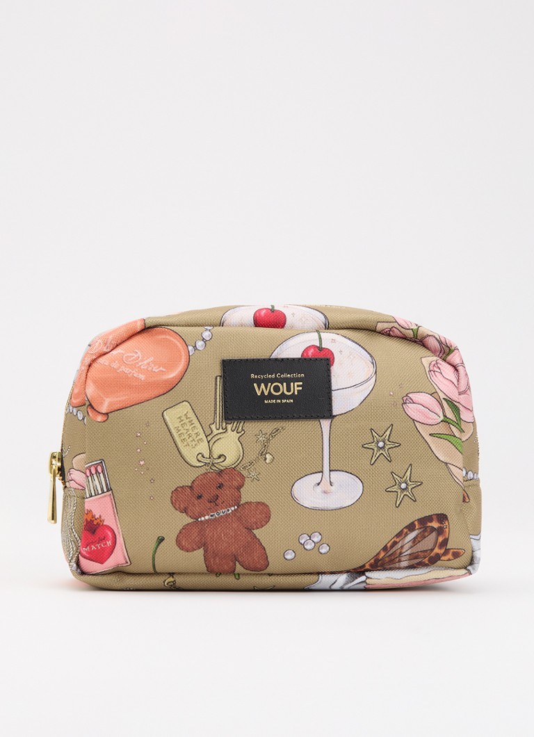Wouf Tender toilettas met print Mosgroen - Deal