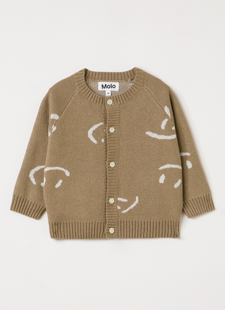 Molo Meisjes Bobi fijngebreid vest met print in de kleur Zand, maat: 3M=62