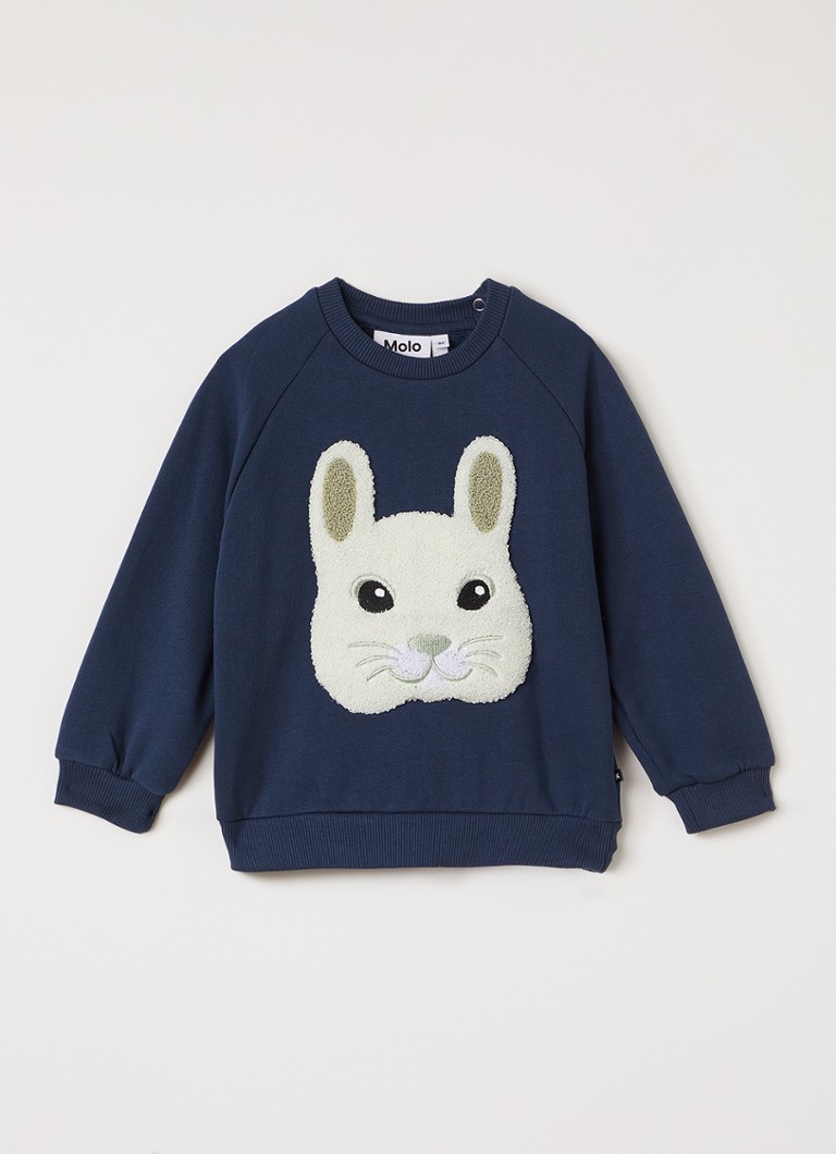 Molo Jongens Disc sweater met print in de kleur Indigo, maat: 12M=80