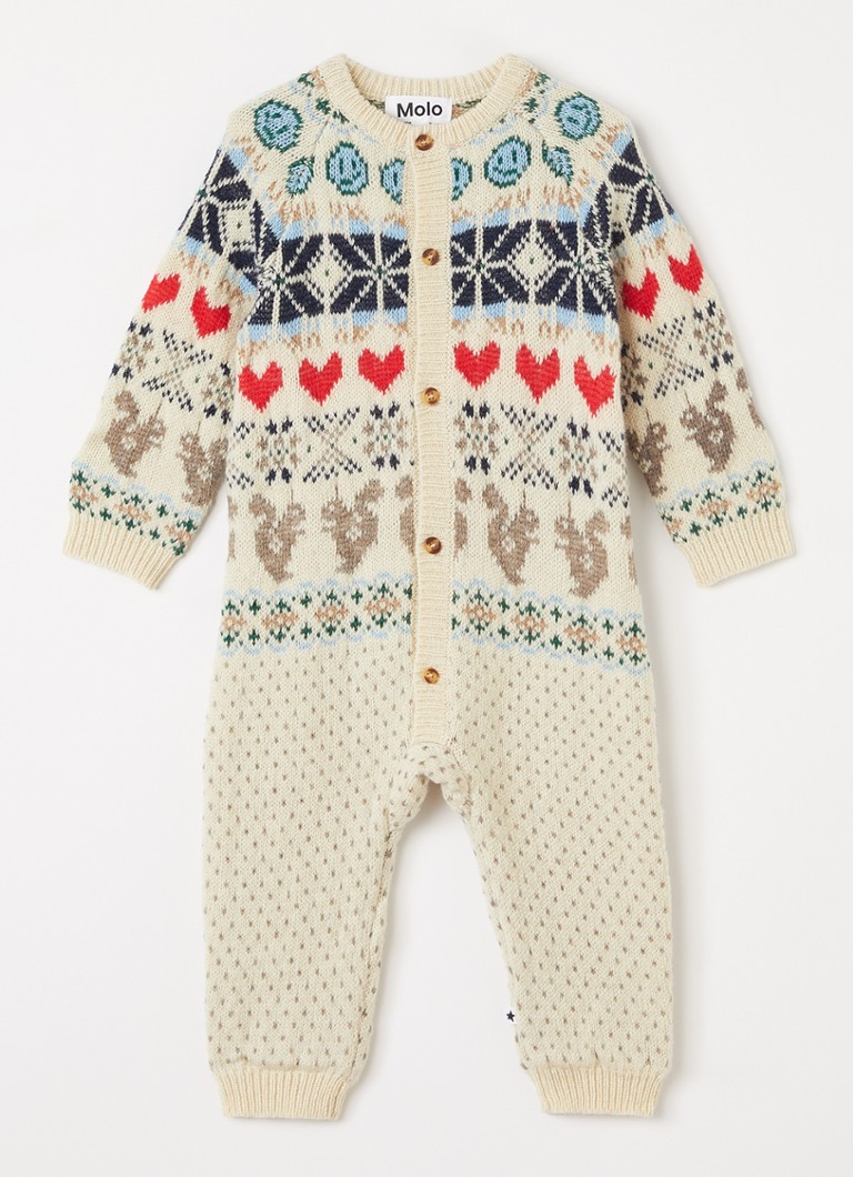 Molo Meisjes Frej grofgebreid babypak van wol in de kleur Beige, maat: 12M=80