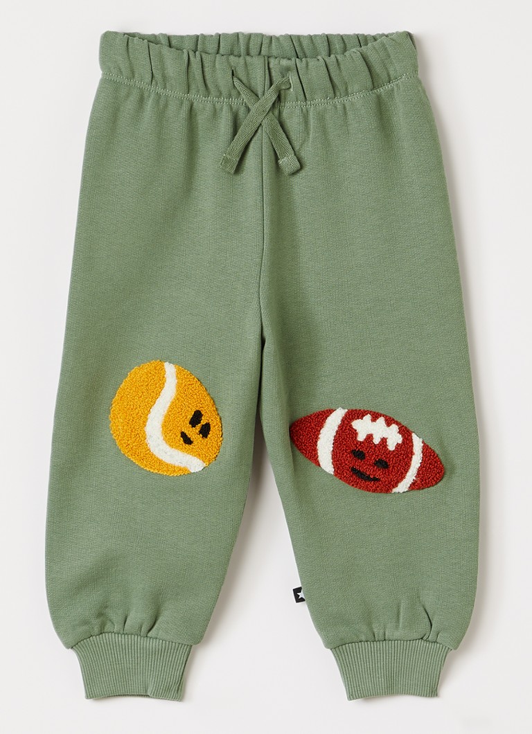 Molo Jongens Simeon tapered fit joggingbroek met print in de kleur Legergroen, maat: 2Y=92