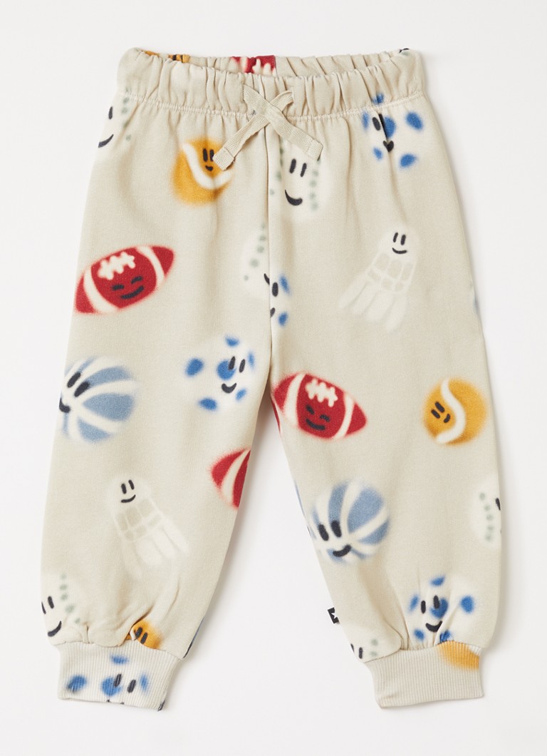 Molo Jongens Simeon tapered fit joggingbroek met print in de kleur Beige, maat: 2Y=92