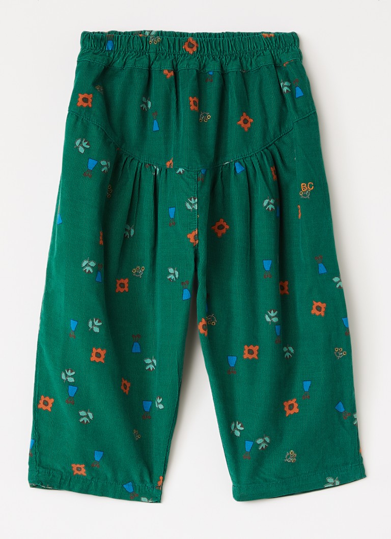 BOBO CHOSES Meisjes Blossom All loose fit broek van corduroy met bloemprint in de kleur Donkergroen, maat: 24M=92