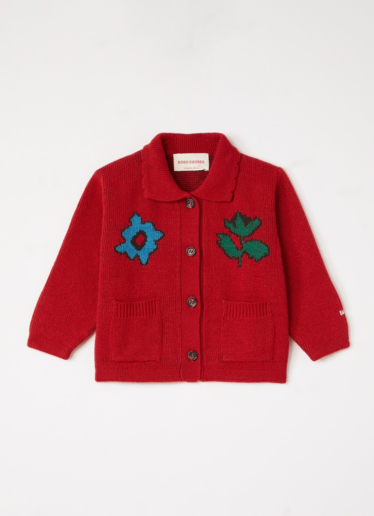 BOBO CHOSES Meisjes Blossom fijngebreid vest in wolblend met kraag in de kleur Rood, maat: 18M=86