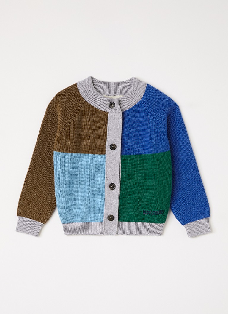 BOBO CHOSES Jongens Color Block ribgebreid vest in de kleur Grijsmele, maat: 12M=80
