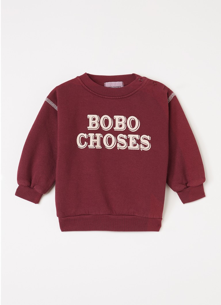 BOBO CHOSES Meisjes Embossed sweater met logoprint in de kleur Aubergine, maat: 24M=92