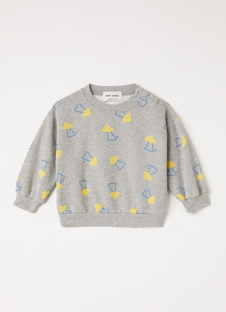 BOBO CHOSES Meisjes Pixel Abduction sweater met print in de kleur Grijsmele, maat: 12M=80