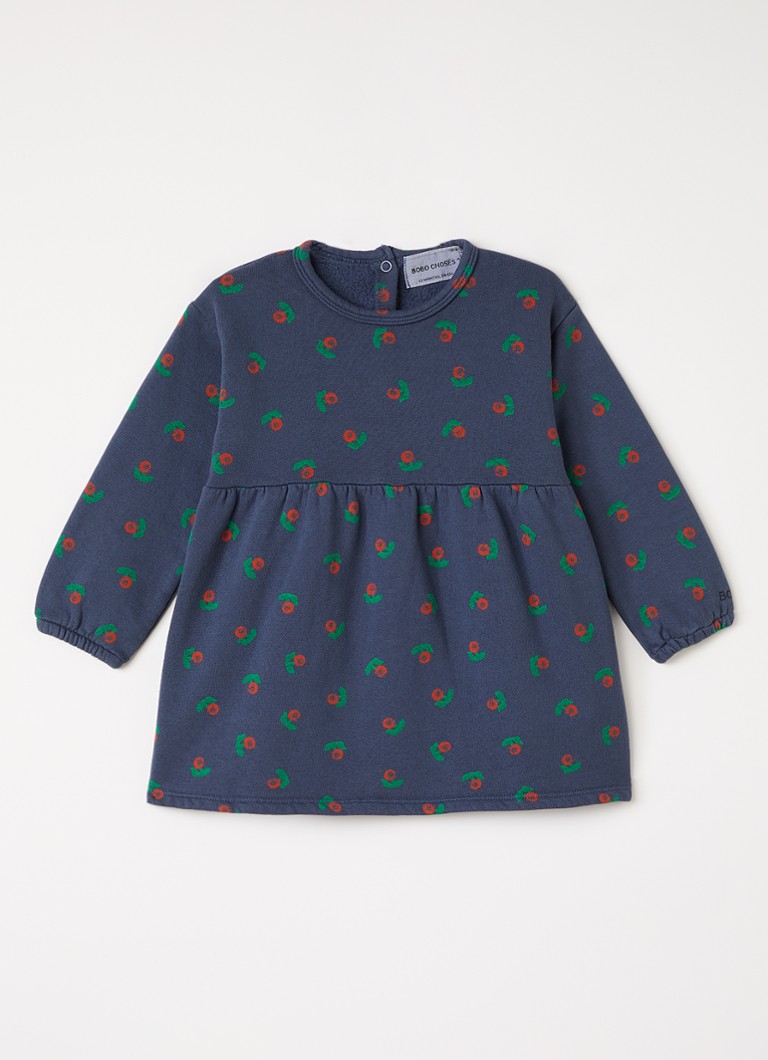BOBO CHOSES Meisjes Stamp Bloom trui jurk met print in de kleur Donkerblauw, maat: 18M=86