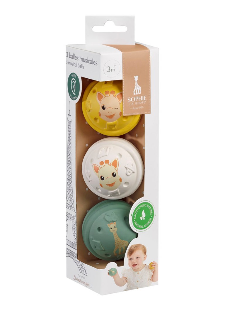 Sophie de Giraf 5-Senses muzikale speelballen set van 3 in de kleur Multicolor, maat: 5,5