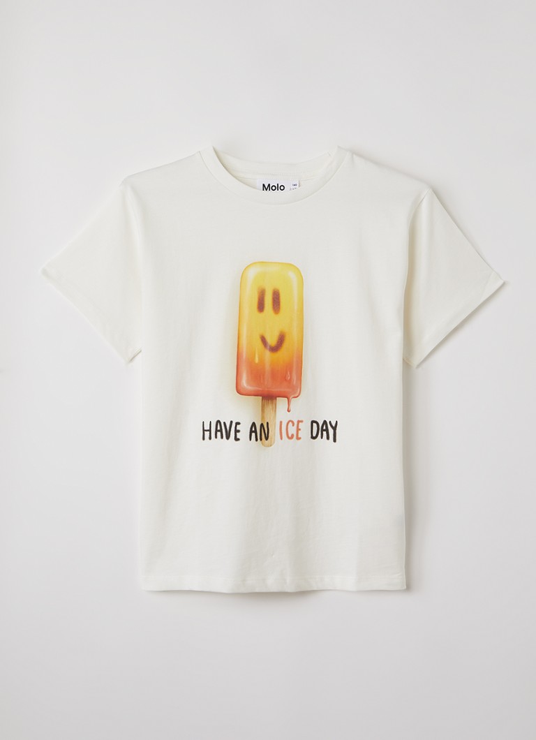 Molo Jongens Riley T-shirt met ruitdessin in de kleur Gebroken wit, maat: 7-8Y=128
