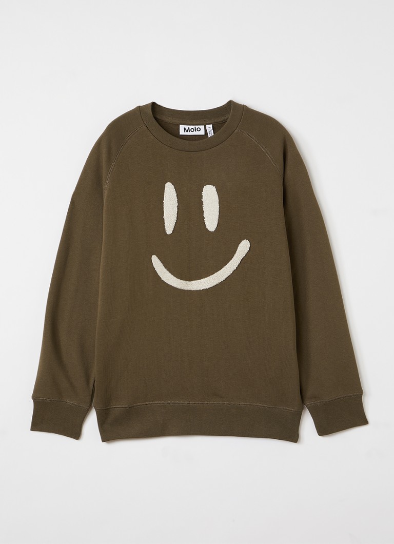 Molo Jongens Mike sweater met borduring in de kleur Mosgroen, maat: 9-10Y=140