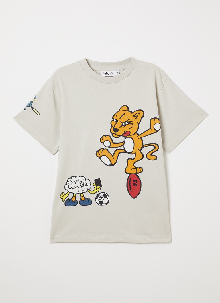 Molo Jongens Riley T-shirt met front- en backprint in de kleur Lichtgrijs, maat: 9-10Y=140