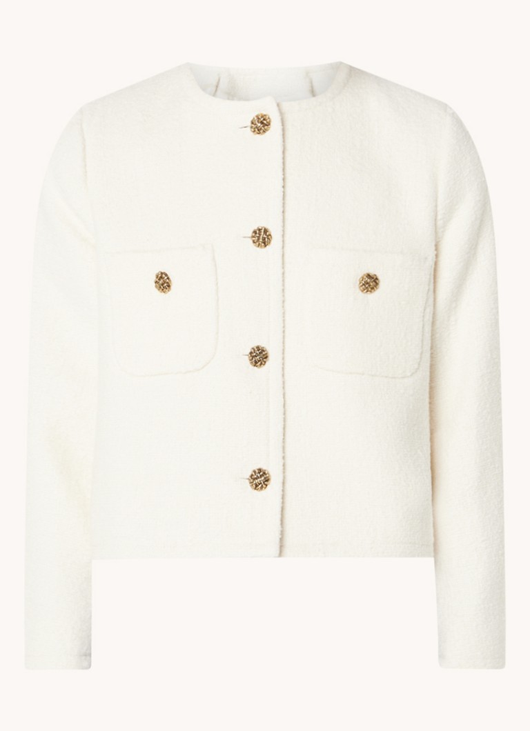 Ba&sh Dames Meredith cropped jack in wolblend met structuur in de kleur Gebroken wit