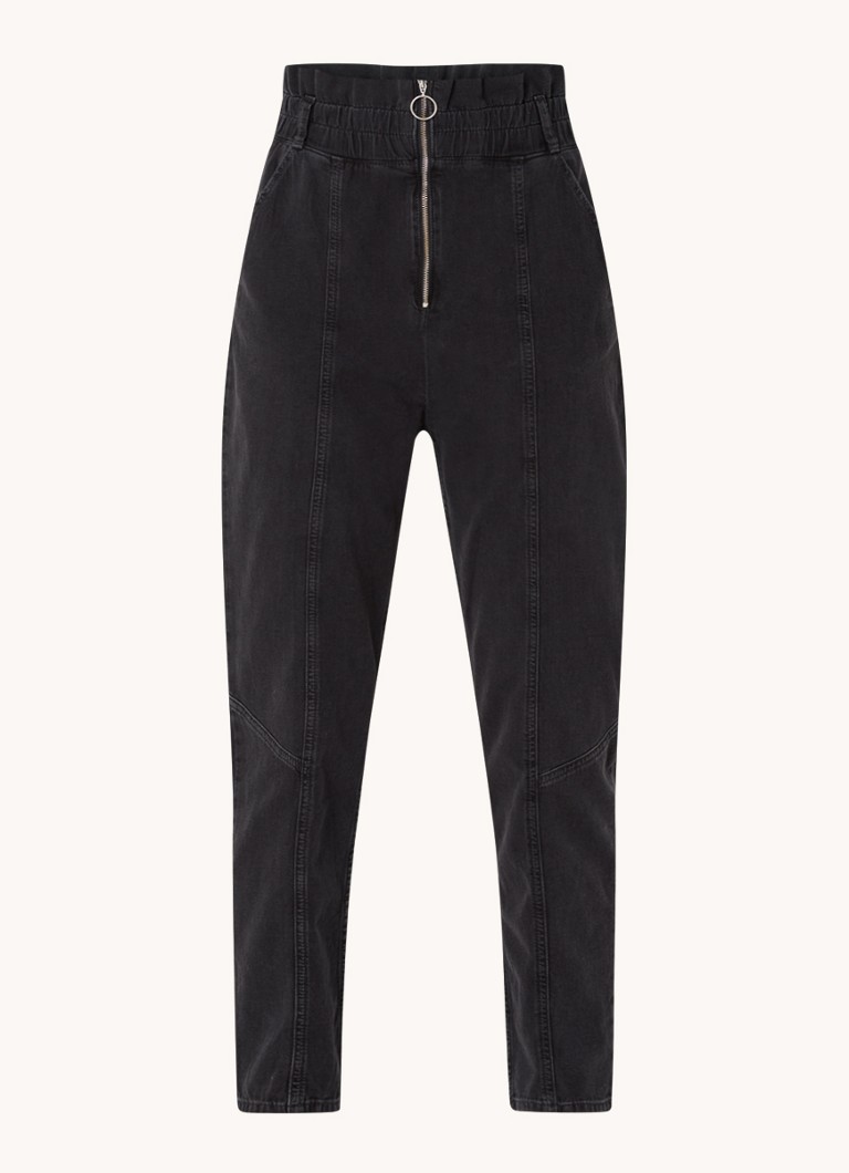 Ba&sh Dames Mony high waist tapered fit pantalon met ritsdetail in de kleur Zwart