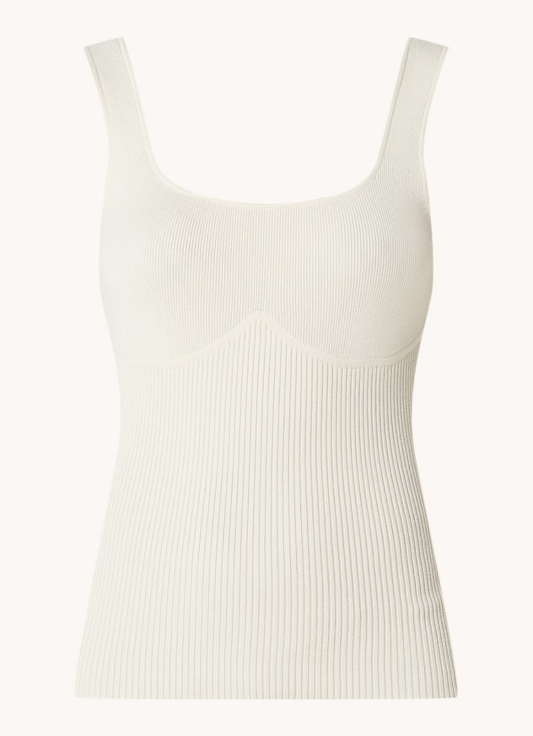 Ba&sh Dames Oxmo fijngebreide tanktop met ribstructuur in de kleur Gebroken wit