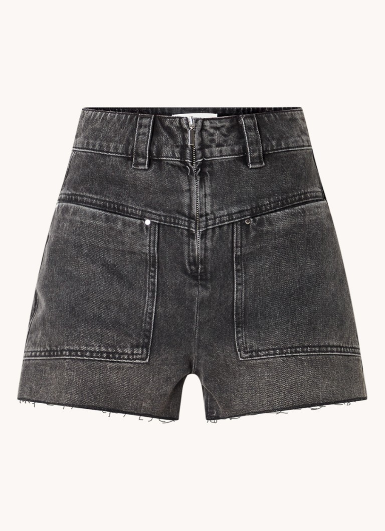 Ba&sh Dames David high waist straight fit korte broek van denim in de kleur Antraciet