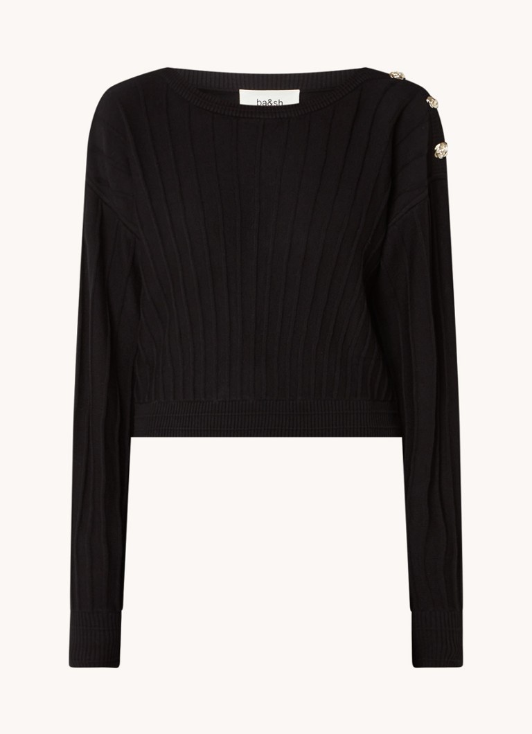 Ba&sh Dames Jynx fijngebreide pullover in wolblend met sierknopen in de kleur Zwart