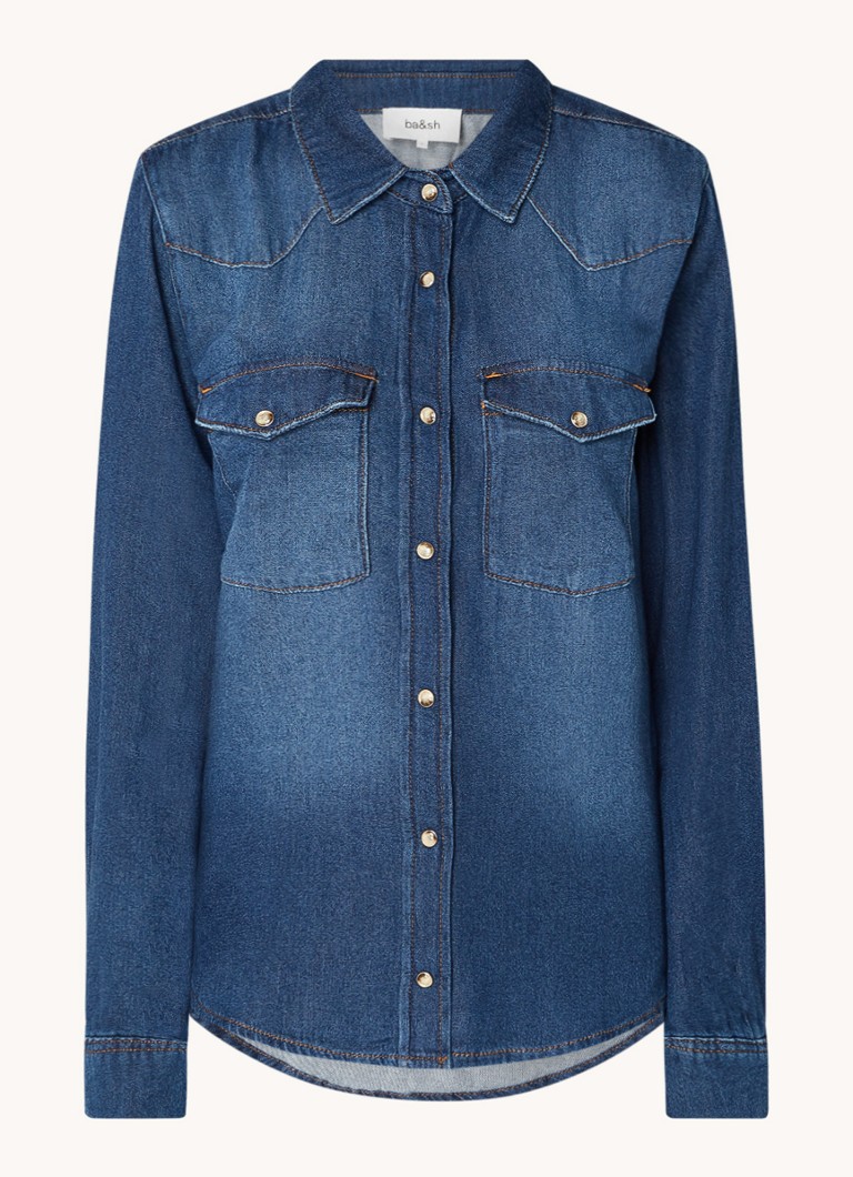Ba&sh Dames Walter blouse van denim met borstzakken in de kleur Indigo