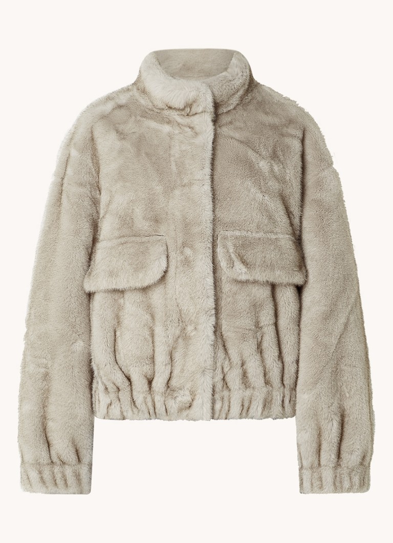 Ba&sh Dames Paros oversized bomberjack van imitatiebont met steekzakken in de kleur Creme