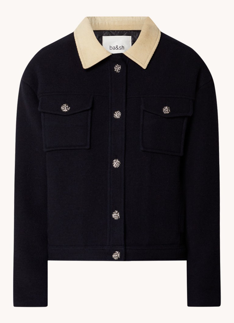 Ba&sh Dames Tino jack in wolblend met sierknopen in de kleur Blauw