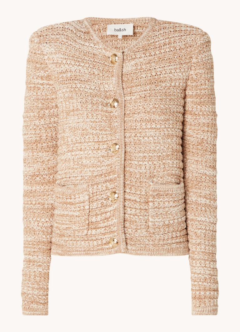 Ba&sh Dames Guspa grofgebreid vest met gemêleerd dessin in de kleur Beige