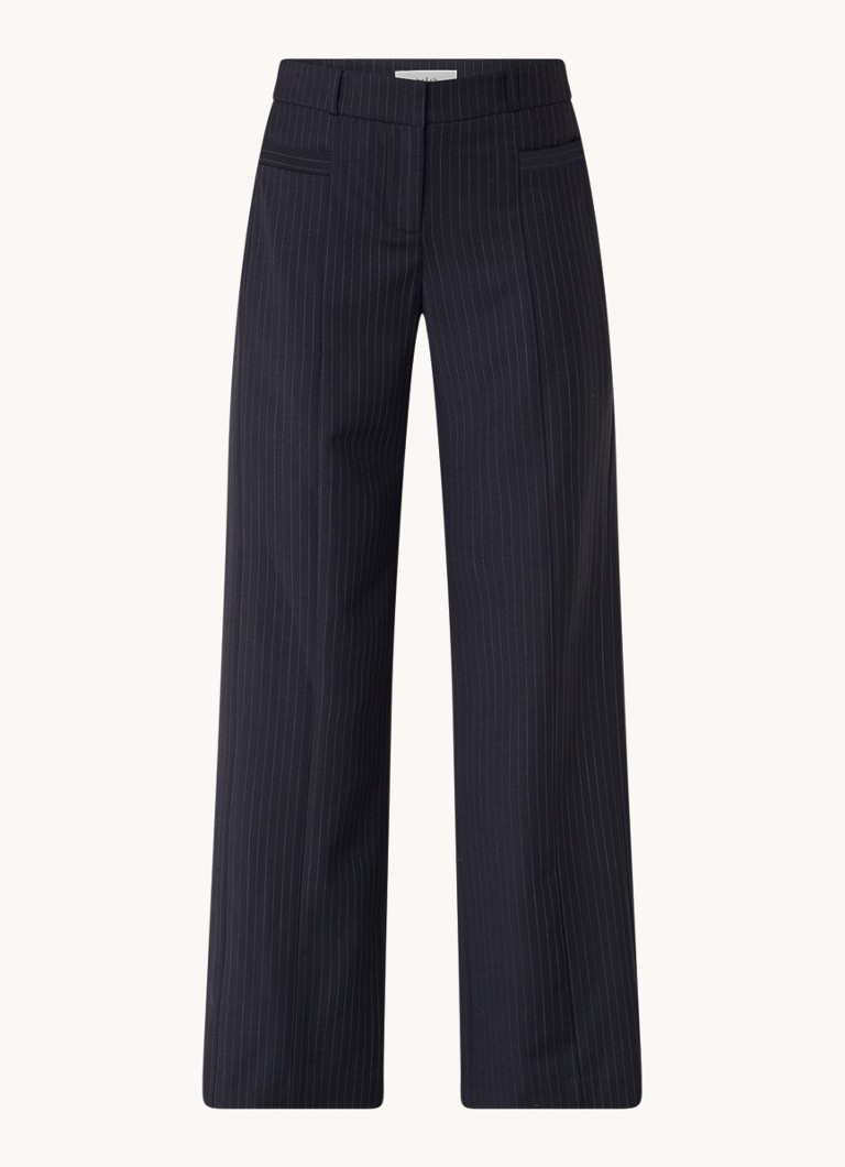Ba&sh Dames Pistachio high waist wide fit pantalon in wolblend met krijtstreep in de kleur Donkerblauw