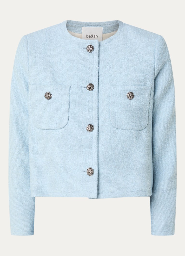 Ba&sh Dames Meredith cropped jack van tweed met opgestikte zakken in de kleur Lichtblauw