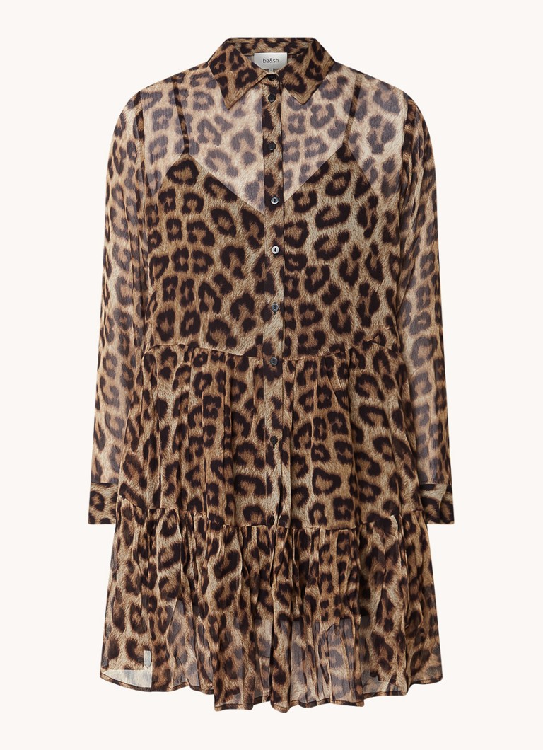 Ba&sh Dames Fusion mini blousejurk met panterprint in de kleur Camel