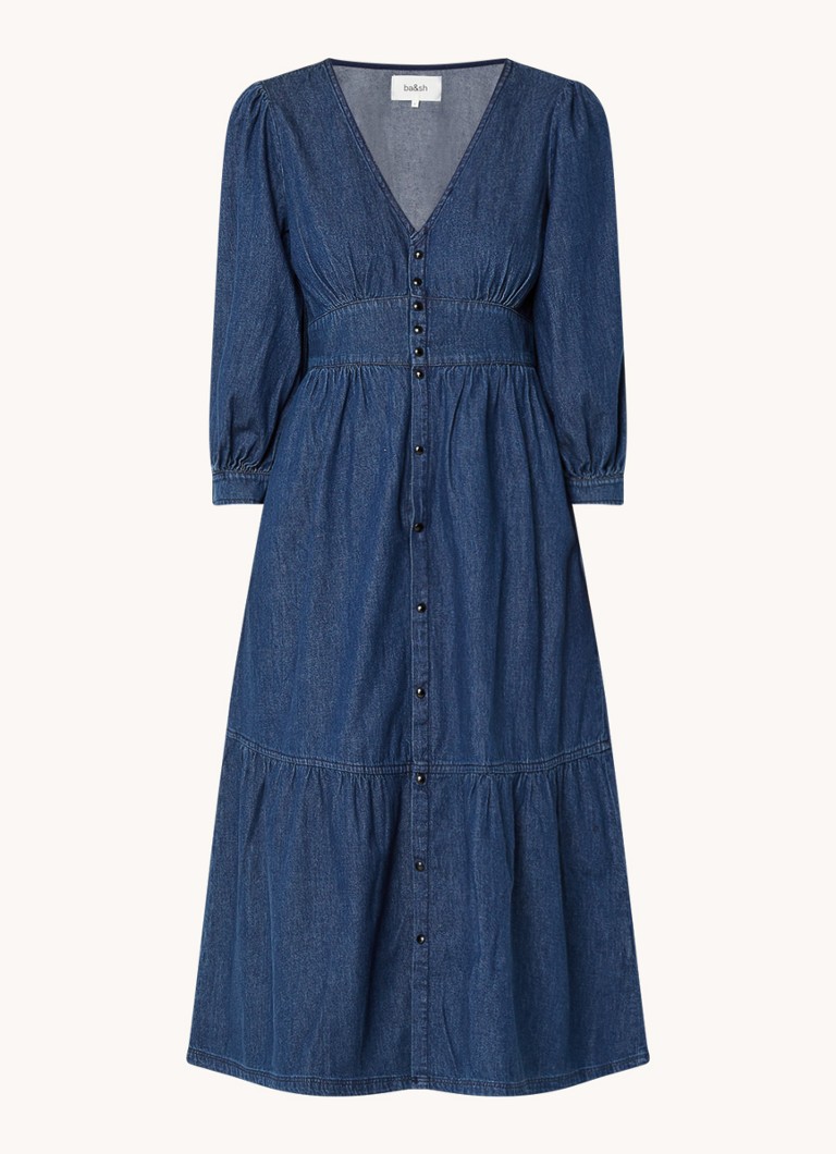 Ba&sh Dames Limi midi blousejurk van chambray in de kleur Indigo
