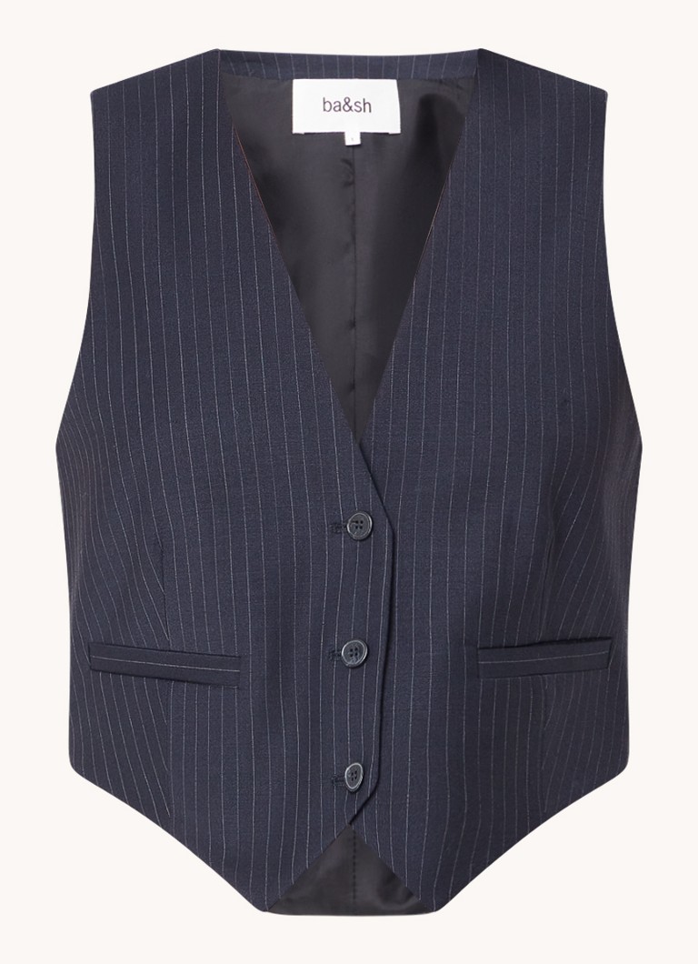 Ba&sh Dames Passy gilet in wolblend met streepprint in de kleur Donkerblauw