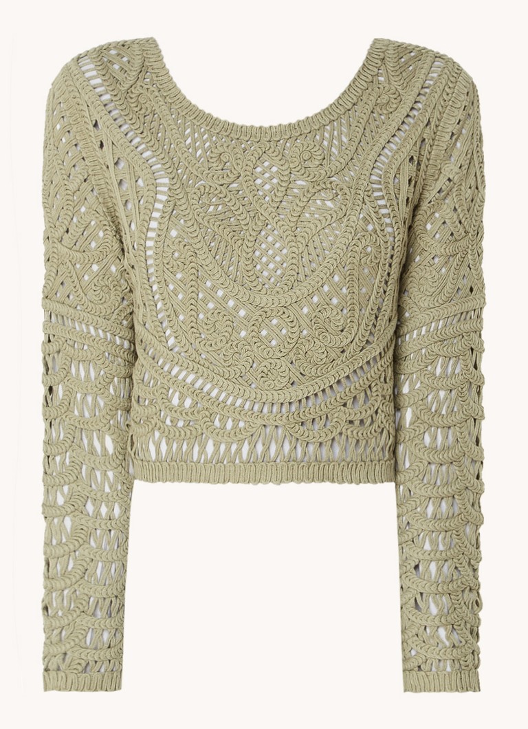 Ba&sh Dames Marc grofgebreide crop top met broderie in de kleur Khaki