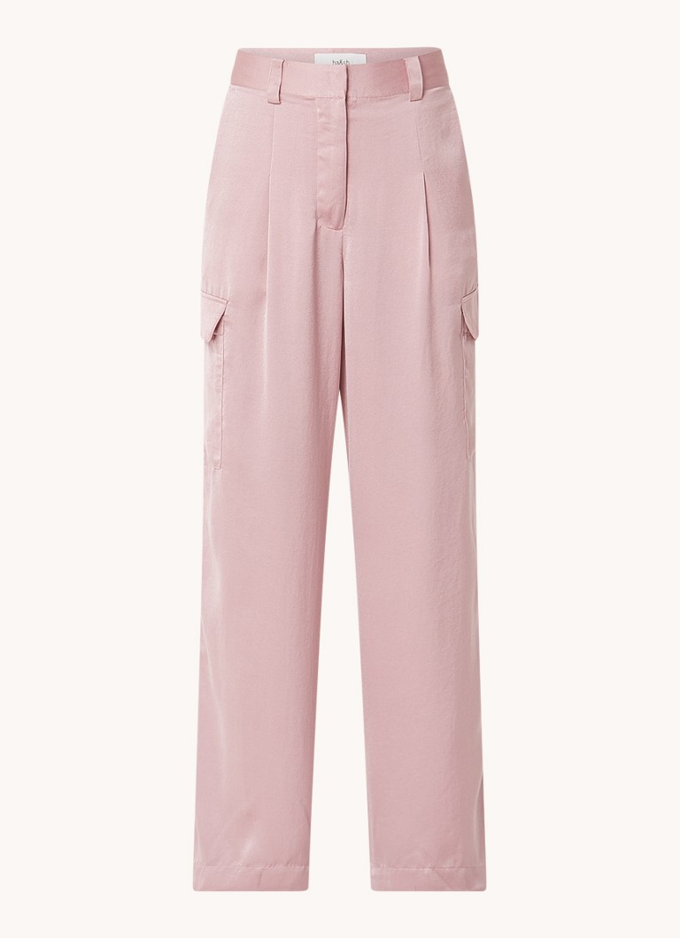 Ba&sh Dames Cary high waist loose fit broek van satijn met klepzakken in de kleur Oudroze