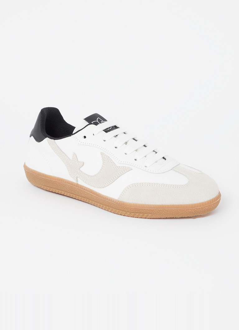 Ba&sh Dames Crew sneaker van leer met suède details in de kleur Gebroken wit