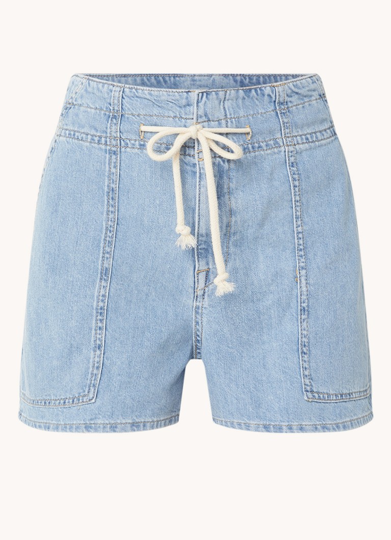 Ba&sh Dames Mabo high waist straight leg korte broek van denim met trekkoord in de kleur Indigo