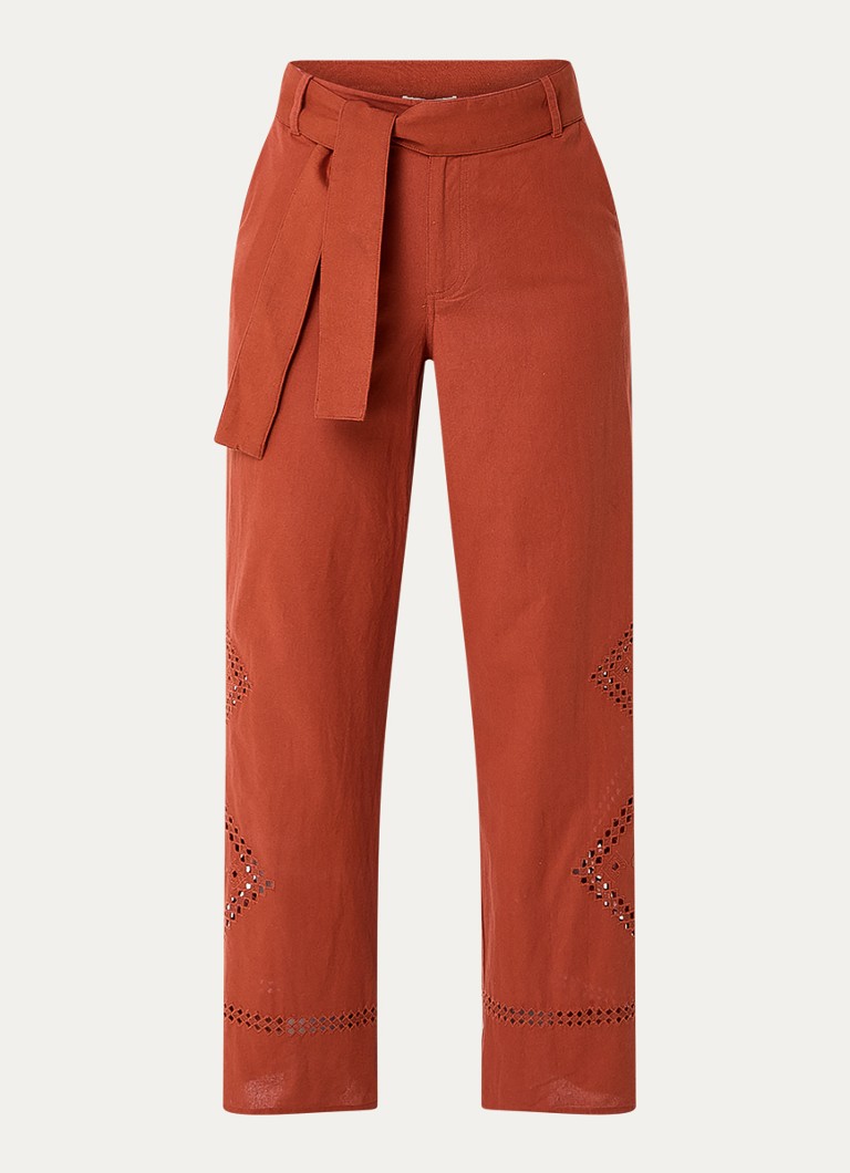 Ba&sh Dames Marlon high waist loose fit pantalon met opengewerkt detail in de kleur Oranjebruin