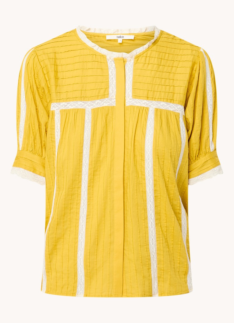 Ba&sh Dames Poeme blouse met details van kant in de kleur Mosterd
