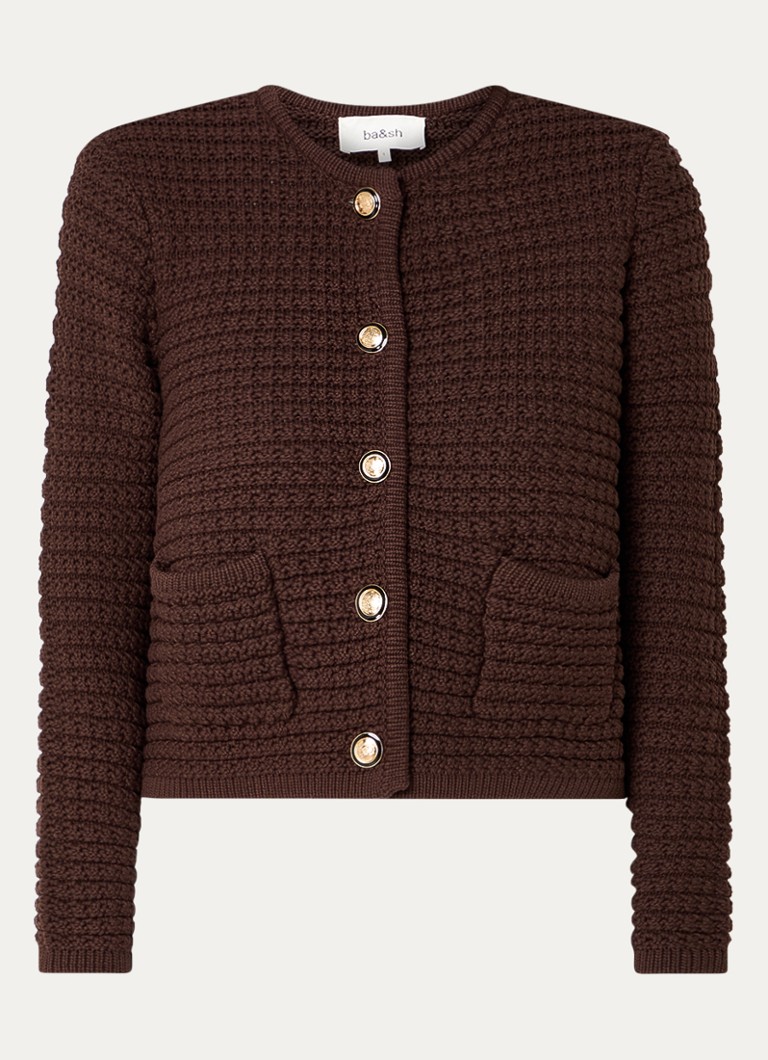 Ba&sh Dames Gaspard grofgebreid vest met opgestikte zakken in de kleur Bruin