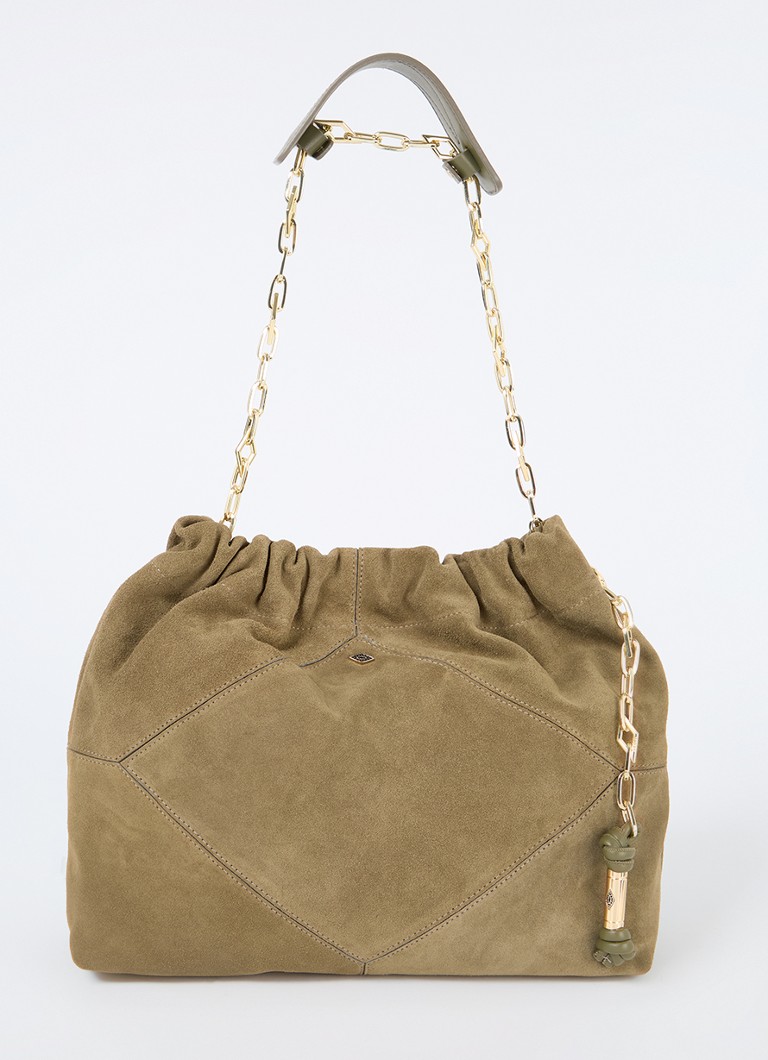 Ba&sh Dames June M schoudertas van suède in de kleur Khaki