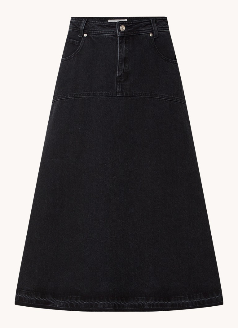 Ba&sh Dames Volentia midi spijkerrok met steekzakken in de kleur Zwart