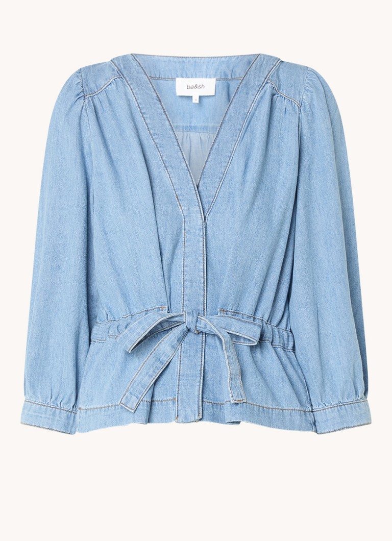 Ba&sh Dames Lavina tuniek van chambray met strikceintuur in de kleur Lichtblauw