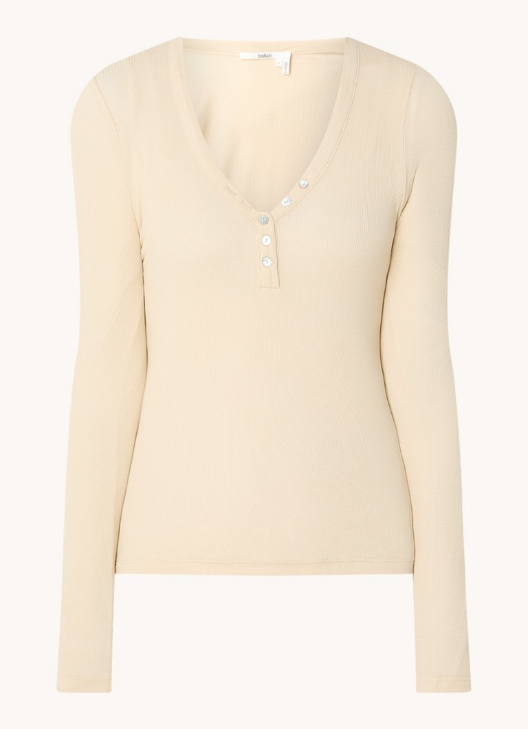 Ba&sh Dames Marty ribgebreide top met V-hals in de kleur Vanillegeel