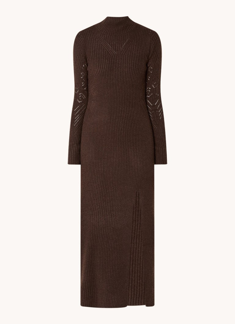Ba&sh Dames Armia ribgebreide midi jurk in wolblend in de kleur Donkerbruin